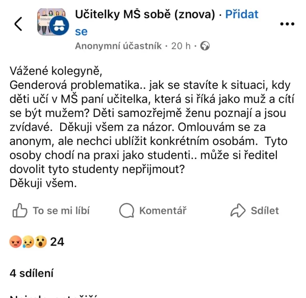 komentář na sociálních sítích